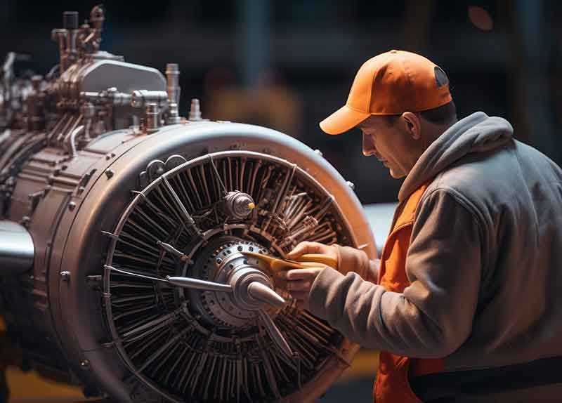 Homme qui fait la maintenance de materiaux aeronautique