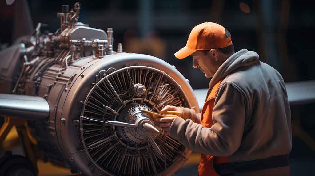 Homme qui fait la maintenance de materiaux aeronautique